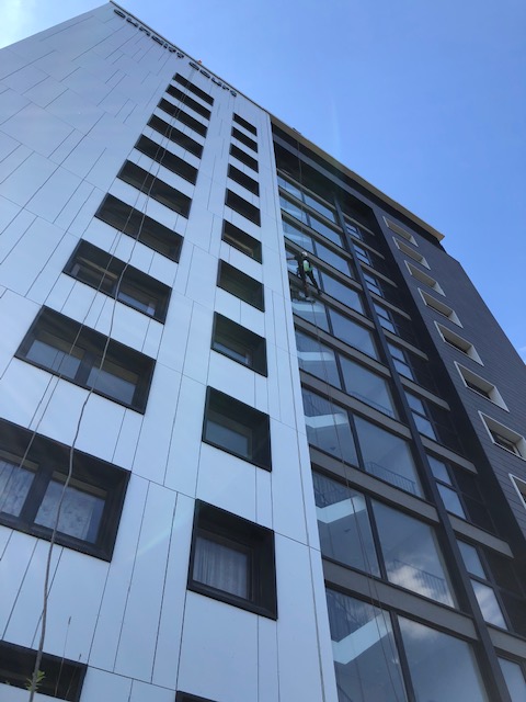 High Level window cleaning by abseiling